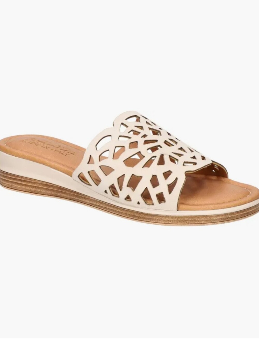 Bella Vita Cas-Italy Leather Wedge Sandals Size 10WW Perforated Casual Slides
